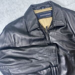 Dockers Black Leather Jacket Men's Size Medium Full Zip Buttery Soft Lined